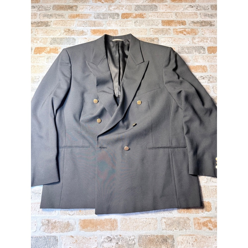 Henry Grethel Mens Double Breasted Blazer Black Gold Buttons Peak Lapel Jacket